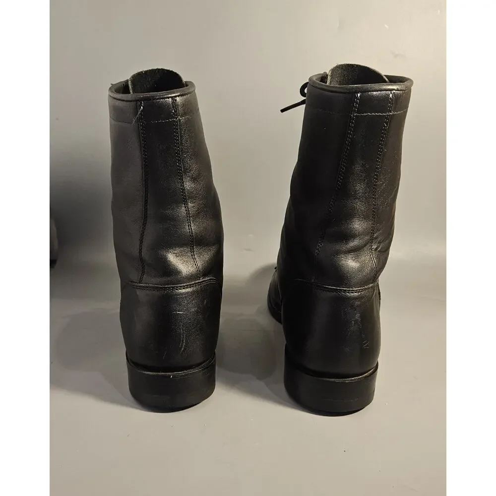 VTG Justin 506 Boots Mens 8 D Black Leather Kiltie Lace Roper Lacer Western USA
